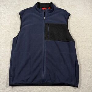 IZOD Mens Navy Fleece Vest Zip Front Black Sherpa Pocket Size XL